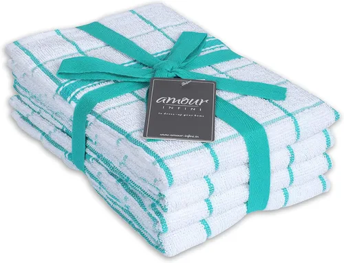 AMOUR INFINI Paquete de 4 toallas de cocina de algodón de rizo – grandes de 18 x 28 pulgadas, absorbentes y suaves con lazo para colgar, lavables,