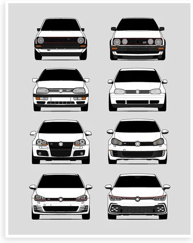 Miniatura 25 de Custom Car Posters Póster hecho a mano compatible con Volkswagen Golf GTI Generations e impresión de VW GTI (modelos de coche: MK1 a MK8)