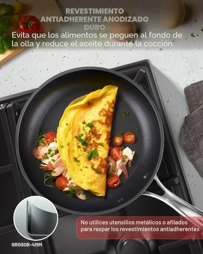 Miniatura 5 de Cooks Standard Sartén para Tortilla Francesa, Clásica de Anodizado Duro Antiadherente 8 Pulgadas/20cm Sartén para Saltear Huevos, Negro Negro-No