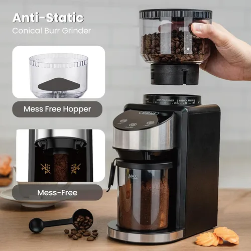 Miniatura 9 de Gevi Molinillo de Café Eléctrico, Molinillo de Granos de Café con 35 Configuraciones de Molienda para Espresso, Goteo, Prensa Francesa, Molinillo