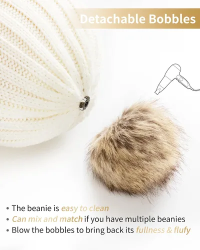 Miniatura 5 de DOFOWORK Gorros de invierno para mujer, gorro de invierno para mujer con pompón de piel sintética cálido