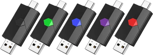 Aiibe Unidad flash USB C de 16 GB, paquete de 5 unidades tipo C + USB-A de doble pulgar USB 2.0 Memory Stick de 16 GB (5 unidades, negro, verde,