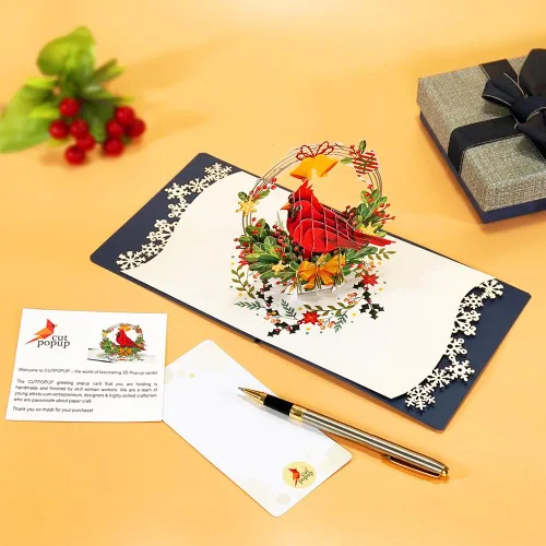 Miniatura 3 de CUTPOPUP - Tarjeta de felicitación con diseño de cardenal, Feliz Navidad, Navidad 3D, Año Nuevo, tarjeta de felicitación (cesta de cardenal)