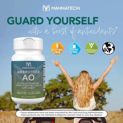 Miniatura 4 de Mannatech Ambrotose AO 60 cápsulas cargadas con vitamina C y vitamina E. Ayuda al cuerpo contra los radicales libres. Suplemento de apoyo