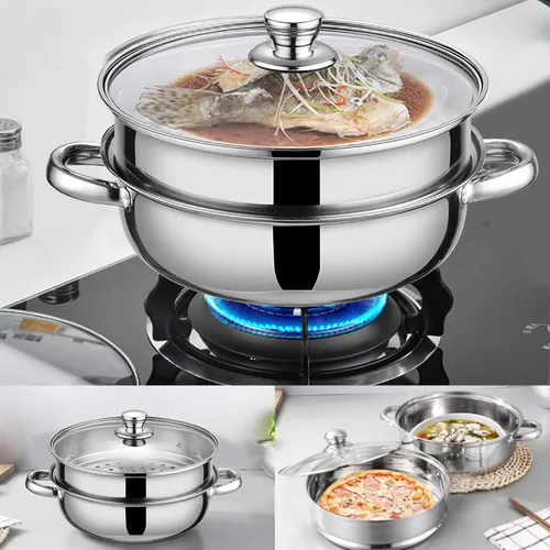 Miniatura 4 de Vaporizador para cocinar, olla de vapor con tapa, olla de vapor de 11 pulgadas con estante para cocinar verduras, pescado, mariscos, fideos, pasta