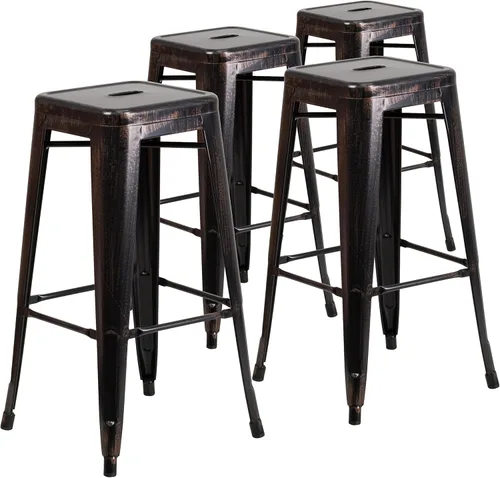 Miniatura 13 de Flash Furniture Lily - Juego de 4 taburetes de bar de metal rojo sin respaldo de 30 pulgadas de alto grado comercial para interiores y exteriores