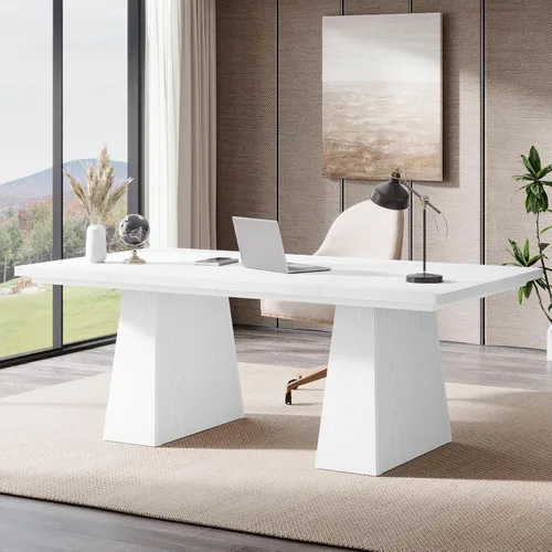 Miniatura 13 de Tribesigns Escritorio Ejecutivo de 63 Pulgadas, Escritorio Grande para Computadora de Oficina con Doble Pedestal, Estaciones de Trabajo Modernas