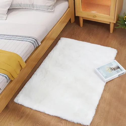 Miniatura 32 de Ghouse Alfombra ultrasuave de pelo sintético de conejo, alfombras lavables a máquina para dormitorio, alfombras esponjosas para sala de estar, Blanco
