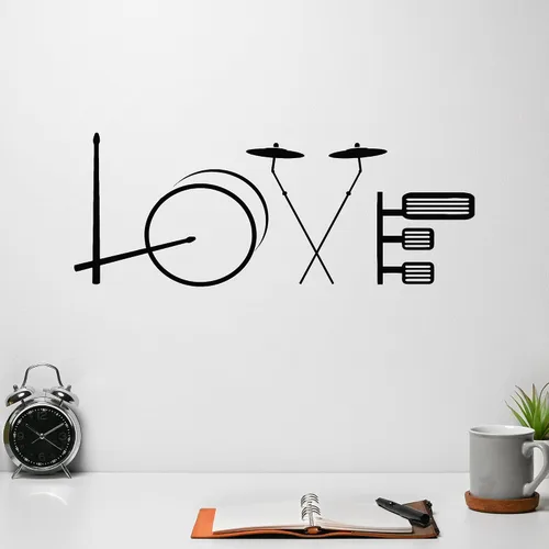 Miniatura 2 de Vinilo adhesivo de pared Amor Música Baterías Instrumentos Musicales Pegatinas Mural Decoración Grande (g6630) Negro