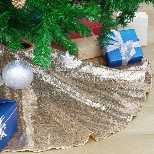 Miniatura 10 de Falda B-Cool de árbol, con lentejuelas brillantes, diseño de árbol de Navidad, color oro rosa con lentejuelas hechas a mano, para el hogar, Rojo