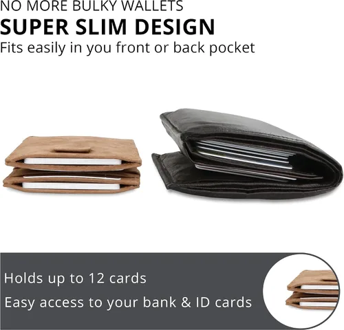 Miniatura 3 de Garzini Cartera mágica con pestaña de tracción, cartera minimalista con tarjetero RFID, cartera de cuero para 12 tarjetas, 02 Java Brown, Minimalista