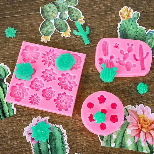 Miniatura 5 de Whaline Moldes de silicona 3D para fondant suculentas, cactus, hojas suculentas, moldes de resina, moldes de cultivo de plantas, cupcakes, galletas