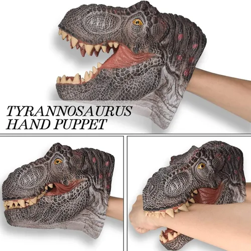 Miniatura 3 de Gemini&Genius Juguetes de dinosaurio Tyrannosaurus Rex marionetas de mano grandes de goma suave T-Rex cabeza de mano marioneta de mano juguetes
