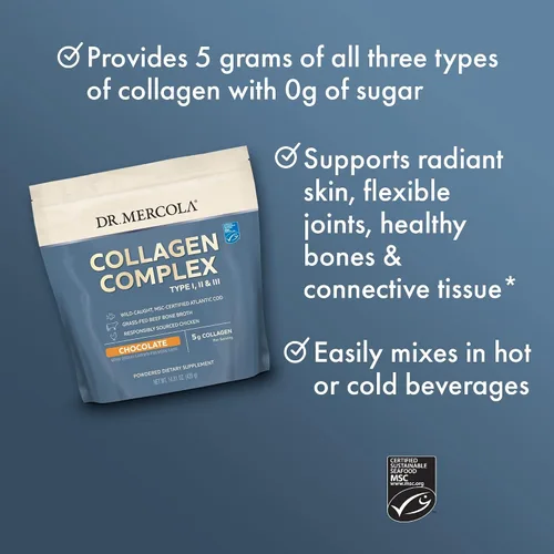 Miniatura 4 de Dr. Mercola Polvo complejo de colágeno – Apoya la elasticidad de la piel y la salud de los tejidos – Múltiples fuentes de colágeno tipos I, II y III