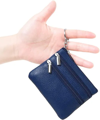 Miniatura 2 de Monedero de cuero auténtico para mujer con llavero