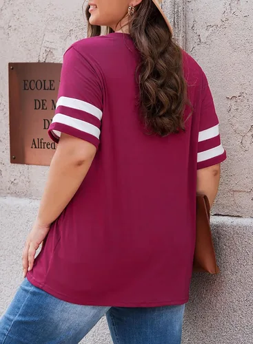 Miniatura 112 de Eytino Blusas de talla grande para mujer, cuello en V, manga corta, a rayas, casual, holgada, con bolsillo (1X-5X)