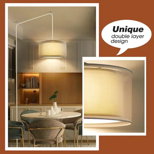 Miniatura 2 de Lámpara Colgante Enchufable, Luces Colgantes con Cable Blanco de 15 Pies con Cable Enchufable, Luz Colgante con Interruptor de Encendido/Apagado