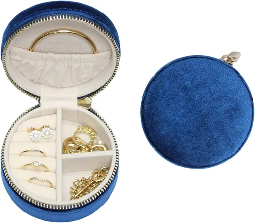 Miniatura 83 de BLUTETE Joyero de viaje organizador de terciopelo con anillos de espejo, aretes, collares, caja organizadora de almacenamiento (negro)
