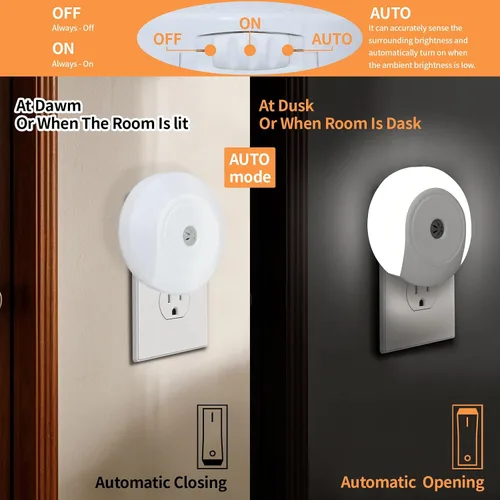 Miniatura 4 de Luces nocturnas enchufables a la pared, paquete de 2 luces LED para dormitorio, sensor de atardecer a amanecer, encendido/apagado automático, luz