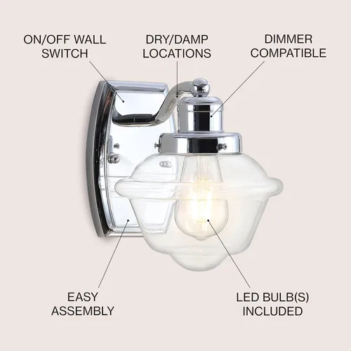 Miniatura 2 de JONATHAN Y Lámpara LED cromada de 7 pulgadas, lámpara de tocador LED de mediados de siglo para baño, cocina, pasillo, pantalla de vidrio