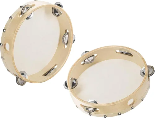 Miniatura 5 de 2 panderetas de madera de mano con cascabeles de cascabel, instrumento educativo musical para recuerdos de fiesta (6 pulgadas, 2 unidades)