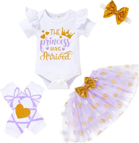 Conjunto de ropa para bebé recién nacida con estampado de letras, falda tutú, diadema, calentador de leggings, ropa para llegar a casa
