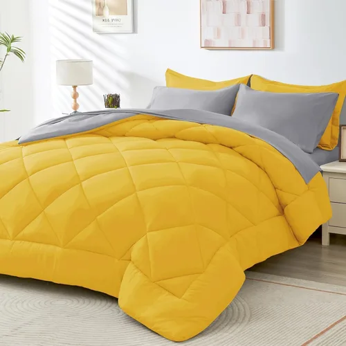 Miniatura 55 de HEVUMYI - Juego de edredón King de 7 piezas para todas las estaciones, cama en una bolsa, ultra suave, juego de cama con edredón, sábana plana, Azul