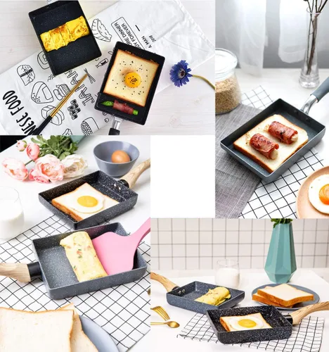 Miniatura 4 de Tamagoyaki - Sartén para tortilla japonesa, revestimiento antiadherente, mini sartén rectangular, color gris