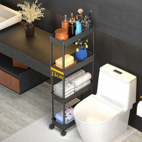 Miniatura 2 de Sooyee Carrito de Almacenamiento Delgado de 4 Niveles, Carrito de Almacenamiento con Ruedas, Estante Estrecho, Estante de Baño, Unidad de Estantería