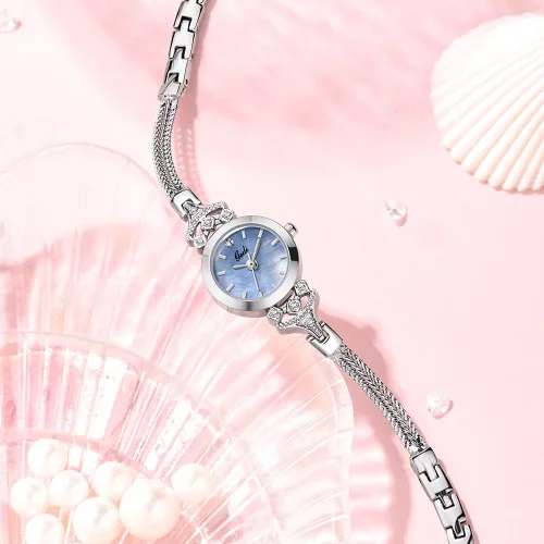 Miniatura 2 de CARLIEN Reloj de pulsera para mujer, pequeño, elegante, simple, de lujo, con esfera de perla, esfera de perla, ligero, correa de malla de acero