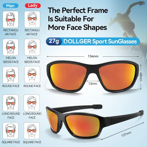 Miniatura 5 de Dollger Lentes de sol deportivos polarizados para hombres y mujeres, protección UV400, para correr, pesca, ciclismo, conducción, golf Membrana roja
