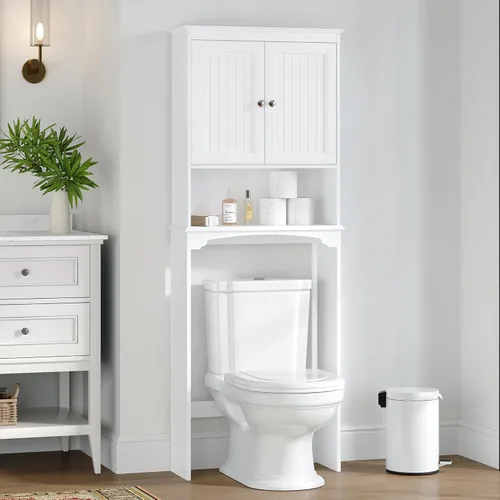 Miniatura 9 de Spirich Armario sobre el inodoro para almacenamiento de baño, armario de almacenamiento sobre el inodoro con puertas y estantes ajustables