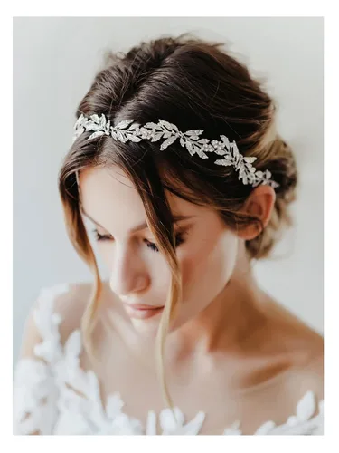 SWEETV Tocado de boda de hoja para novia, diadema de novia plateada, tocado de niña de flores, hecho a mano, accesorios para el cabello de boda