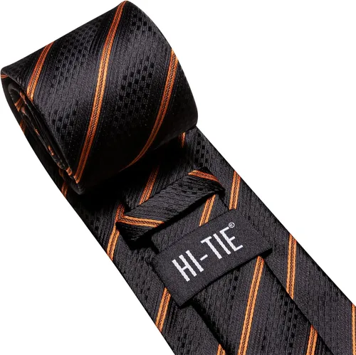 Miniatura 129 de Hi-Tie Corbatas de seda para hombre, diseño de cachemira a rayas, con bolsillo, gemelos cuadrados, conjunto formal de negocios