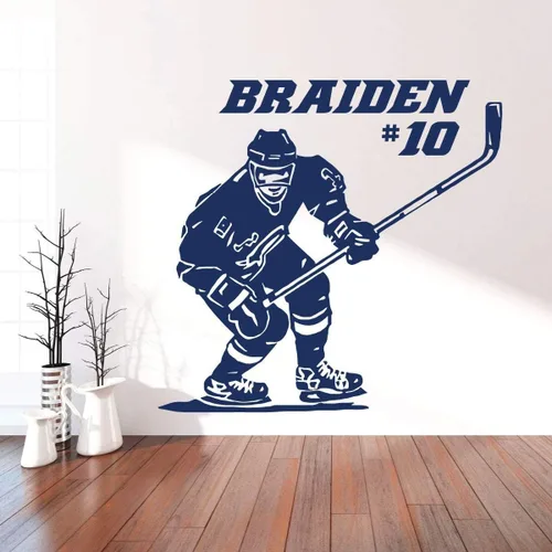 Miniatura 5 de Hockey Wall Decor - Personalized Player With Stick - Vinyl Sticker For Teen, Boy's Bedroom or Playroom - Sports Decorations