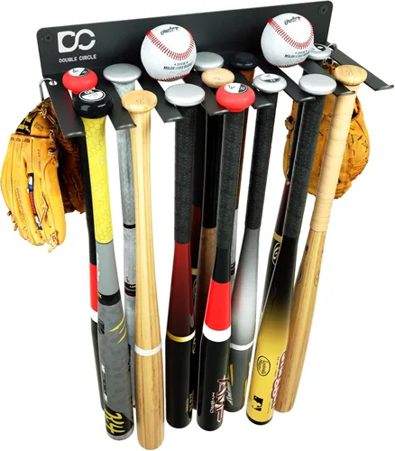 Double Circle Soporte para bates de béisbol, capacidad para 21 murciélagos, soporte de montaje en pared, colgador de metal para almacenamiento en el