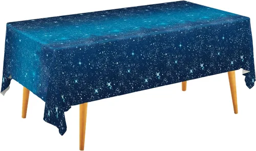 Miniatura 6 de Mantel espacial de Gatherfun con temática de estrellas espaciales, suministros para fiestas, mantel de noche estrellada, mantel de plástico
