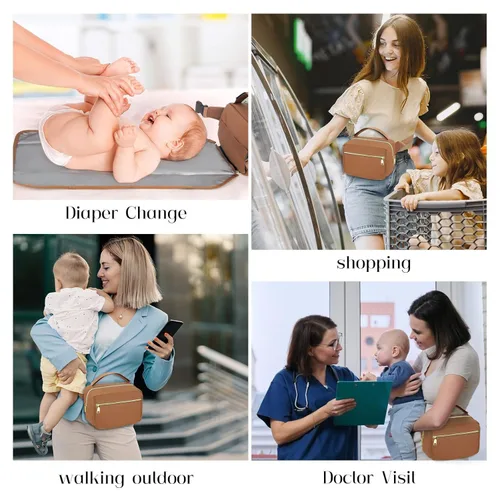 Miniatura 6 de printe Bolsa de pañales pequeña con cambiador portátil, paquete de pañales cruzado con bolsillo para toallitas, bolsa de cintura para mujer
