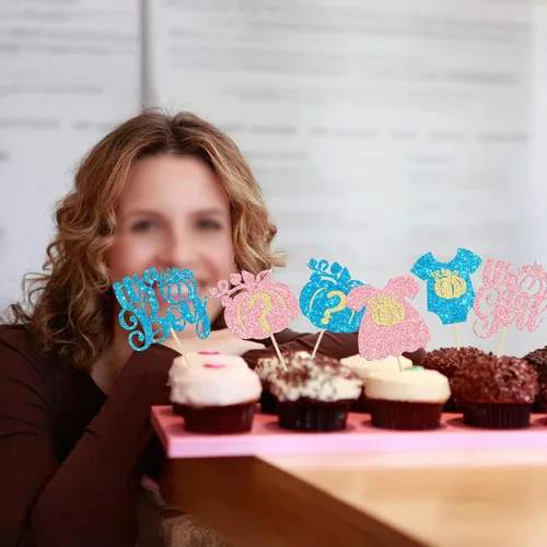Miniatura 7 de Gyufise 24 adornos para cupcakes de revelación de género, decoraciones para pasteles de niños o niñas para Acción de Gracias, Halloween, tema