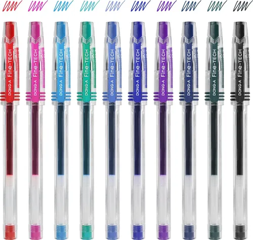 Dong-A Bolígrafo de tinta de punta ultrafina de 0.012 in, 10 colores surtidos, bolígrafos de gel de línea fina y tacto suave, bolígrafos de tinta de