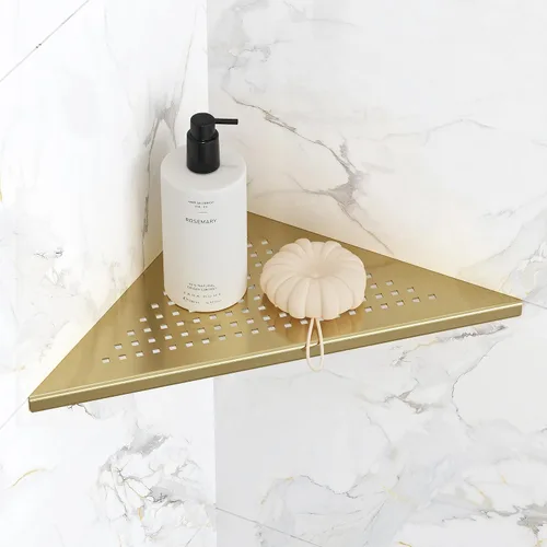 Qeke Estante de Esquina para Baño, Estante de Ducha Empotrado de 10" Organizador, Estante de Acero Inoxidable SUS304 Montaje en Pared Triangular,