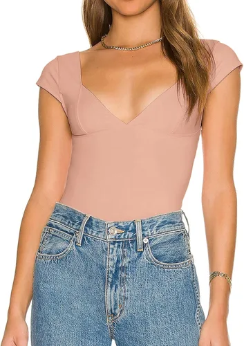Camisetas cortas para mujer, sexy, sin espalda, cuello en V profundo, manga corta, Y2K, camiseta casual ajustada para verano