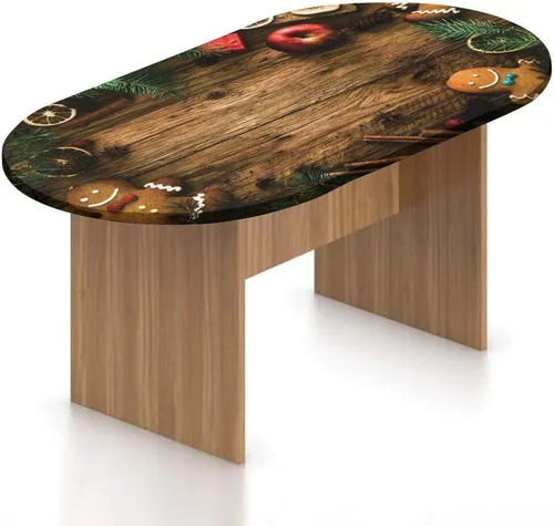 Miniatura 21 de XISUNYA Mantel ovalado ajustable de poliéster elástico para Navidad, mantel ajustable con estampado de villancicos nevados, se adapta a mesas
