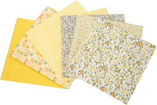 7 piezas de tela de algodón, suministros para bricolaje, retazos de tela, paquetes de cuartos de tela, retazos para acolchado y cojines (amarillo,
