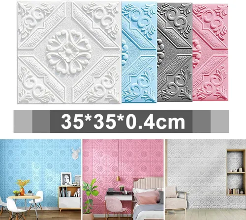 Miniatura 5 de ECYC Ltd 10 paneles de pared de espuma 3D autoadhesivos de 13.78 x 13.78 x 0.12 pulgadas, paneles de pared de flores 3D para despegar y pegar, Gris