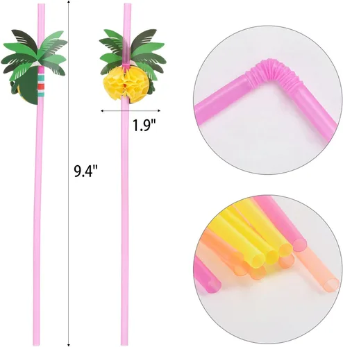 Miniatura 2 de 100 unidades de pajitas de árbol de coco, pajitas desechables de plástico en forma de panal, suministros para decoración de fiesta tropical hawaiana