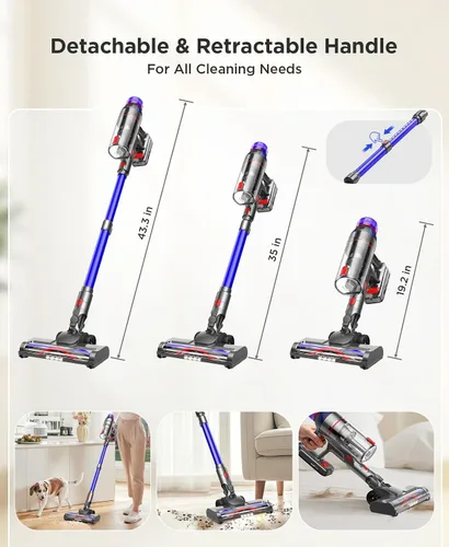 Miniatura 2 de Cuzmok - Aspiradora de varilla inalámbrica para el hogar: potente succión, diseño ligero sin enredos y batería desmontable de 2600mAh hasta 50