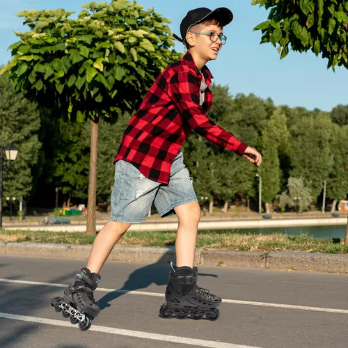 Miniatura 6 de Patines en línea para niños y niñas, 4 tamaños ajustables con ruedas en línea y ruedas completamente iluminadas para mujeres y hombres, carcasa Azul
