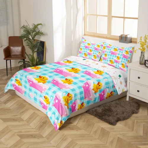 Miniatura 2 de Erosebridal Funda de edredón para niños y niñas, diseño de pato amarillo, diseño de patos de dibujos animados, juego de ropa de cama de animales