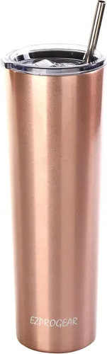 Miniatura 5 de Ezprogear - Vaso estrecho de acero inoxidable, térmico y aislado al vacío, con popote